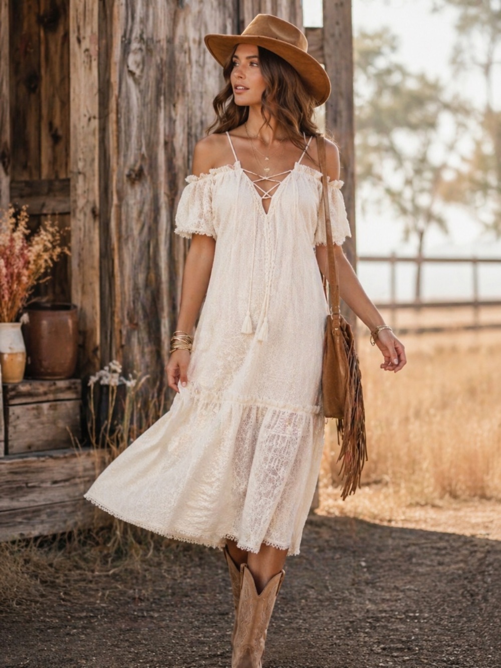 Red Carter Amalia Embroidered Ivory Midi Dress Sz L
